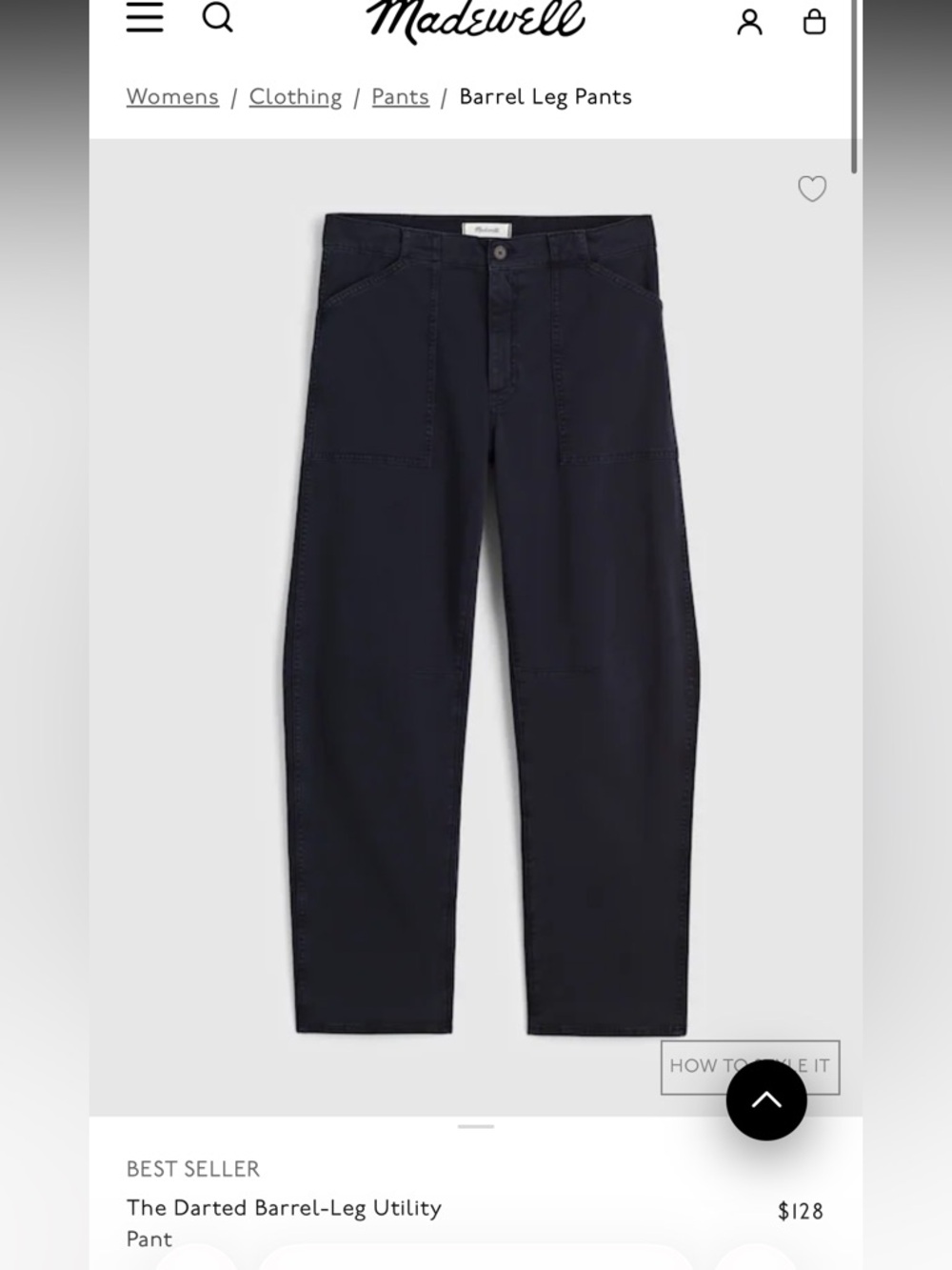 Madewell darted barrel leg utility pant
